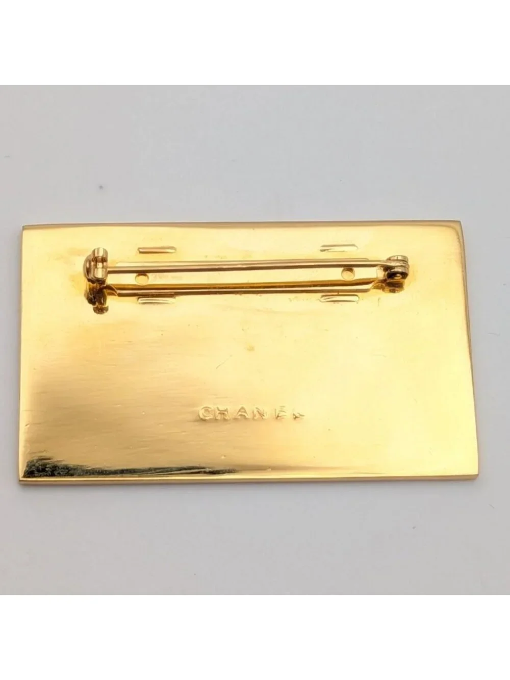 Chanel Brooch CC Logo Plate Gold First Era Vintage